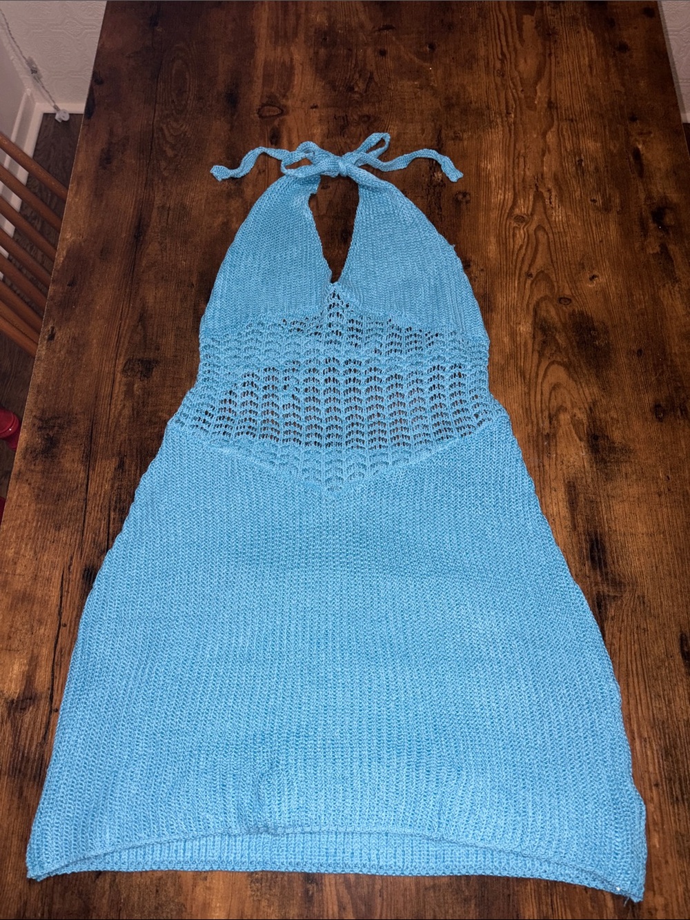 SHEIN Light Blue Knit Halter Mini Dress